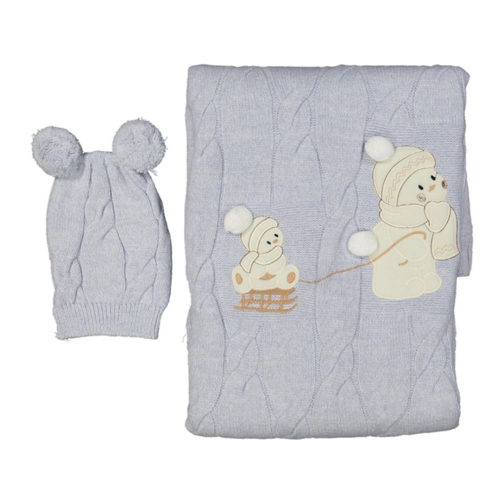 Patura bebelus Coccoo Bebe, 90 x 90 cm, Albastru, cu captuseala si gluga