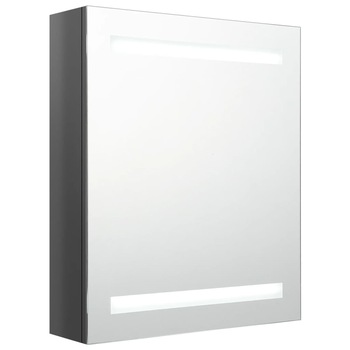 Dulap de baie cu oglinda si LED, vidaXL, MDF-sticla, 50x14x60 cm, Gri stralucitor