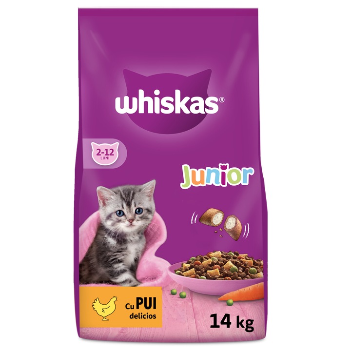 Hrana uscata pentru pisici Whiskas Junior, Pui, 14Kg