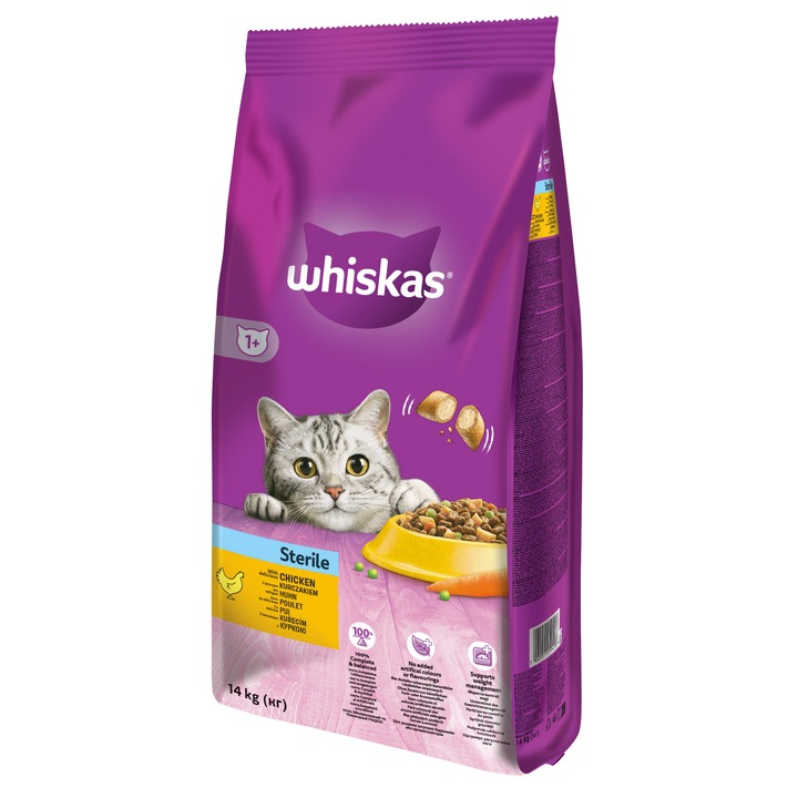 Hrana uscata pentru pisici Whiskas Sterile, Pui, 14Kg
