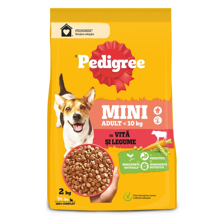 Hrana uscata pentru caini Pedigree Adult, Talie Mica, Vita si Legume, 2Kg
