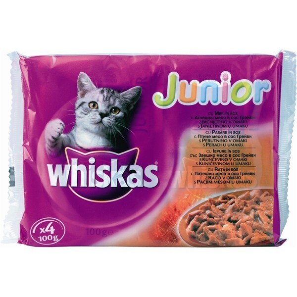 Hrana pentru Pisici Whiskas Plic Junior, 4 x 100 g