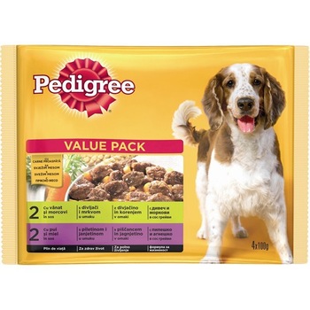 Hrana umeda pentru caini Pedigree Adult, Vita, Pasare & Legume, 4 x 100g Hrana umeda pentru caini Pedigree Adult, Vita, Pasare & Legume, 4 x 100g