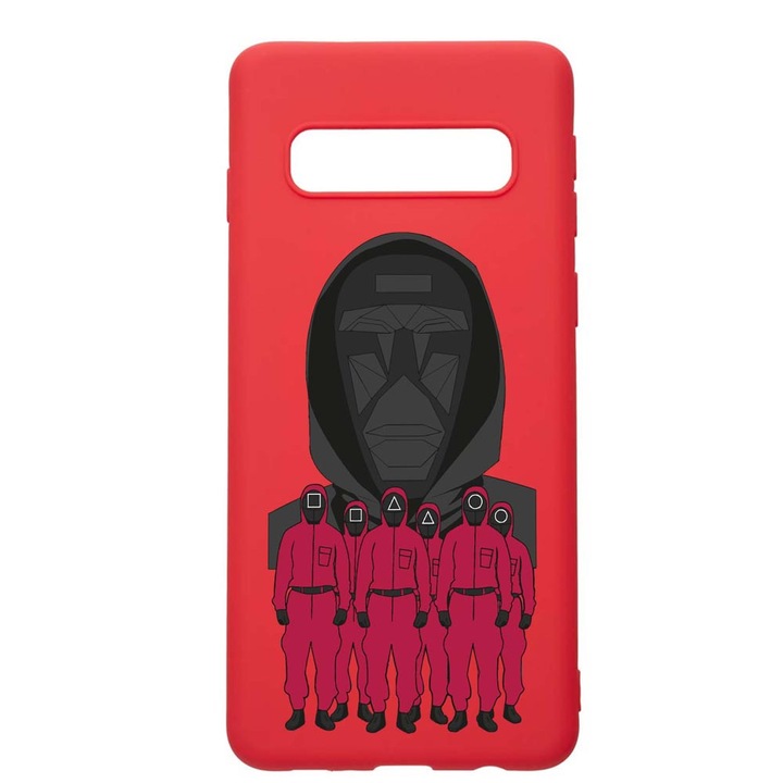 Силиконов калъф, съвместим със Samsung Galaxy S10 Plus, Squid Game - Front Man And Soldier, устойчивост на износване, противоплъзгащ се, червен, R841
