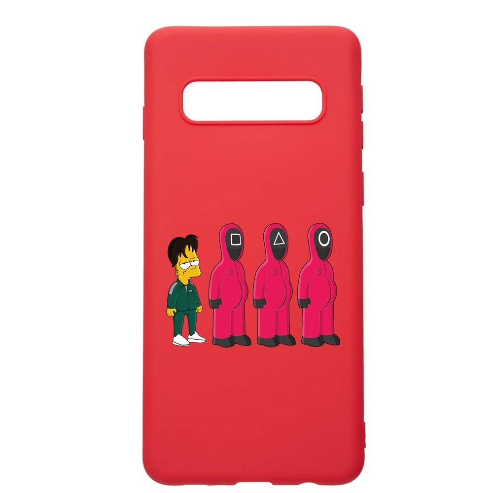 Husa Silicon Compatibila Cu Samsung Galaxy S10 Plus, Squid Game - Simpson, rezistenta la uzura, anti-alunecare, Red, R842