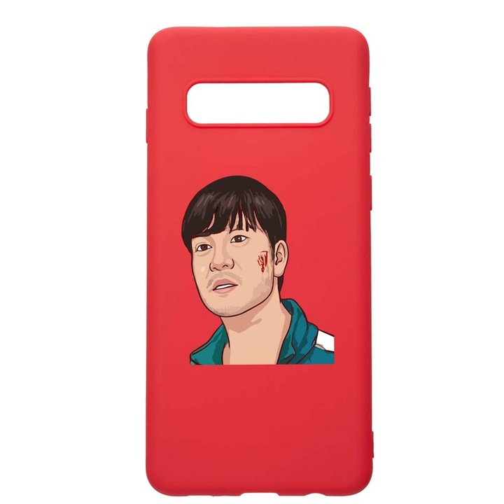 Силиконов калъф, съвместим със Samsung Galaxy S10 Plus, Squid Game - Gamer 218, износоустойчив, противоплъзгащ, червен, R843