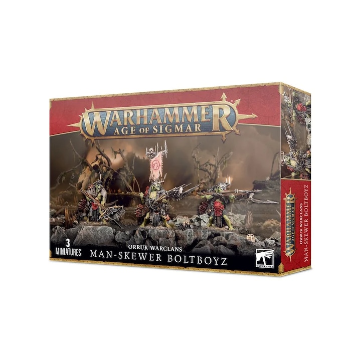 Pachet Miniaturi Warhammer Age of Sigmar, Games Workshop, Orruk Warclans Man-Skewer Boltboyz, 3 miniaturi