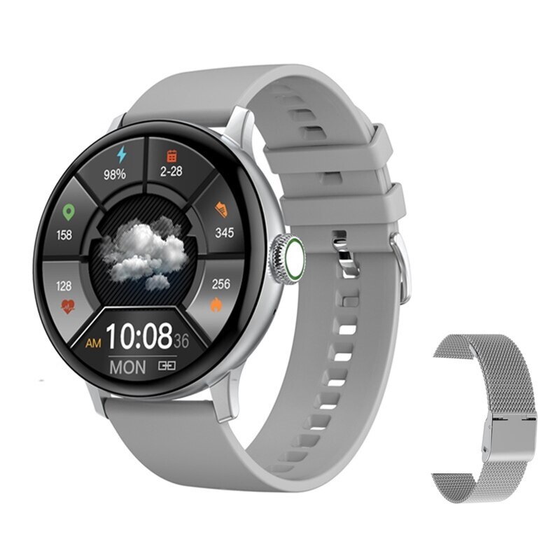 Ceas SmartWatch DT™NOVA, Apelare Bluetooth HD, NOTIFICARI Apeluri/Mesaje, Borderless Full Touch, 24/7 Ritm Cardiac si Fitness Tracker, Multi Sport, Incarcare Wireless, Curea Metalica si Silicon, Silver Edition