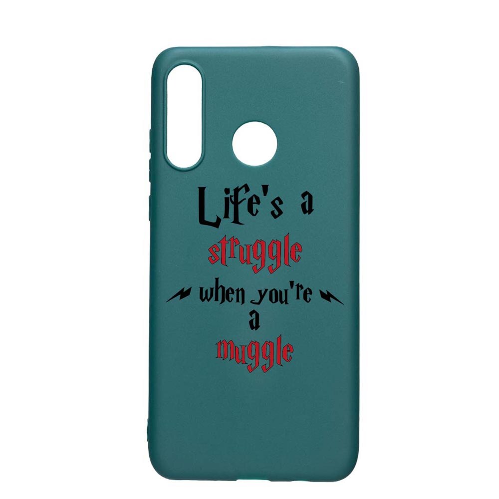 Husa Silicon Compatibila cu Huawei P30 Lite, Life Is A Struggle, rezistenta la uzura, anti-alunecare, ForestGreen, FG857