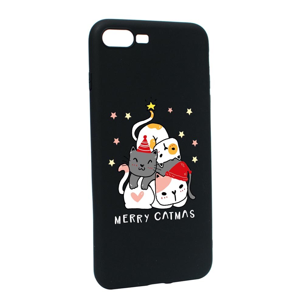Husa Silicon Compatibila Cu Apple iPhone 7 Plus / 8 Plus, Merry Catmas, rezistenta la uzura, anti-alunecare, B878