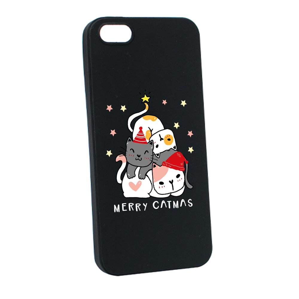 Husa Silicon Compatibila Cu Apple iPhone SE / 5S / 5, Merry Catmas, rezistenta la uzura, anti-alunecare, B878