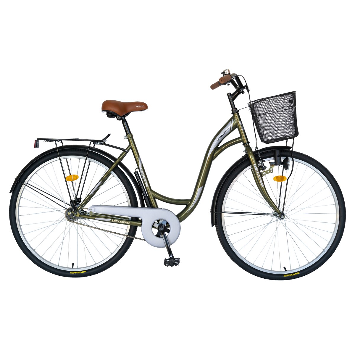 Bicicleta Unisex de Oras cu Roti de 28 inch, Portbagaj, cos, dinam, pompa, Frana spate Torpedo/fata V-brake, 1 Viteza, verde/grey, Velors UKRAYNA Genius, Marime M