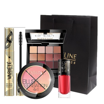 Set cadou Eveline Impact Love, Paleta Eyeshadow Palette, 12 g, Cosmetics Blush Sensation 4in1, 12 g, Mascara 10 ml, Lac de unghii, 8 ml Set cadou Eveline Impact Love, Paleta Eyeshadow Palette, 12 g, Cosmetics Blush Sensation 4in1, 12 g, Mascara 10 ml, Lac de unghii, 8 ml