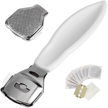 Razuitor calcaie cu lame pentru indepartarea bataturilor, 2 capete interschimbabile, razuitor si pila, 10 lame de rezerva, comod si usor de folosit Razuitor calcaie cu lame pentru indepartarea bataturilor, 2 capete interschimbabile, razuitor si pila, 10 lame de rezerva, comod si usor de folosit