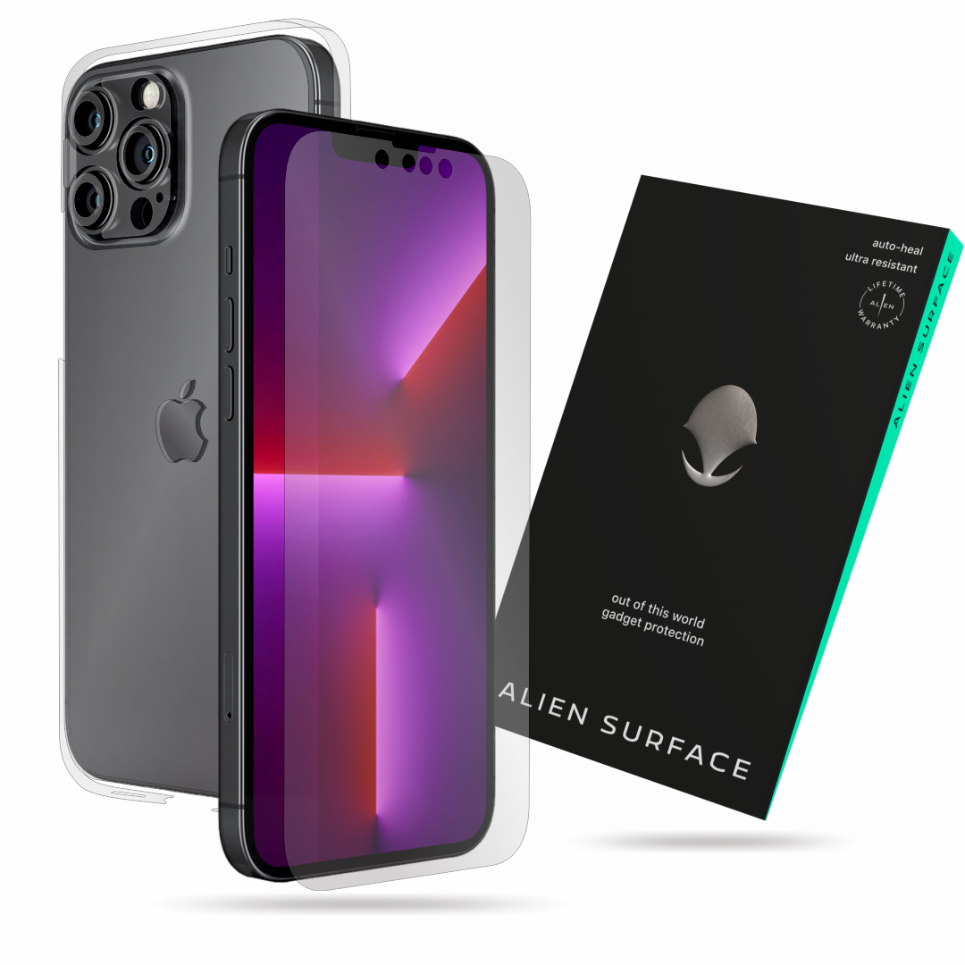 Folie Alien Surface, compatibil cu Apple iPhone 13 Pro Max, protectie ecran, laterale si camera lucios, spate mat