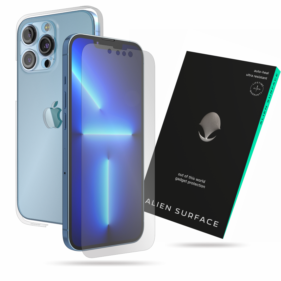 Folie Alien Surface, compatibil cu Apple iPhone 13 Pro, protectie ecran, laterale si camera lucios, spate mat