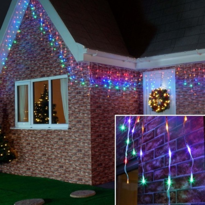 Rojtos izzósor 4 m x 0,6 m, 144 LED, sokszínű, IP44, összekapcsolható, fekete vezeték