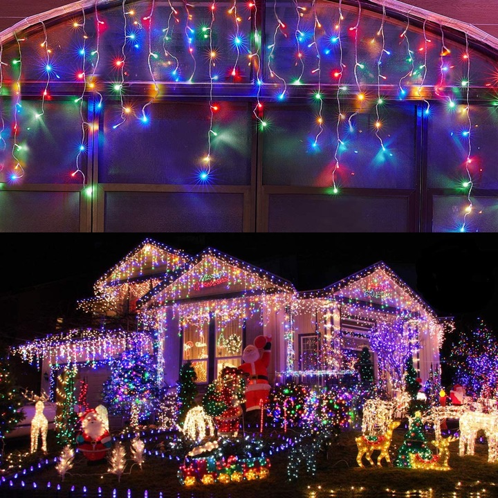 Rojtos izzósor 8 m x 0,6 m, 360 LED, sokszínű, IP44, összekapcsolható, fekete vezeték