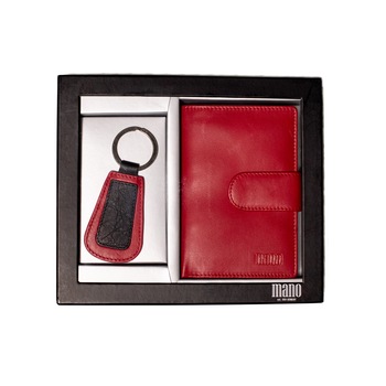 Set cadou din piele naturala, cu portofel si breloc pentru chei, de dama, model MSU4, Rosu Set cadou din piele naturala, cu portofel si breloc pentru chei, de dama, model MSU4, Rosu