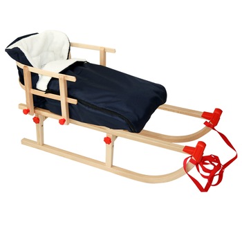 Sanie pliabila din lemn cu spatar si sac polar detasabile Yaro - Bleumarin/Natur Sanie pliabila din lemn cu spatar si sac polar detasabile Yaro - Bleumarin/Natur