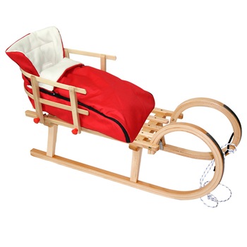 Sanie din lemn cu spatar si sac polar detasabile Tatry 2 - Rosu/Natur Sanie din lemn cu spatar si sac polar detasabile Tatry 2 - Rosu/Natur