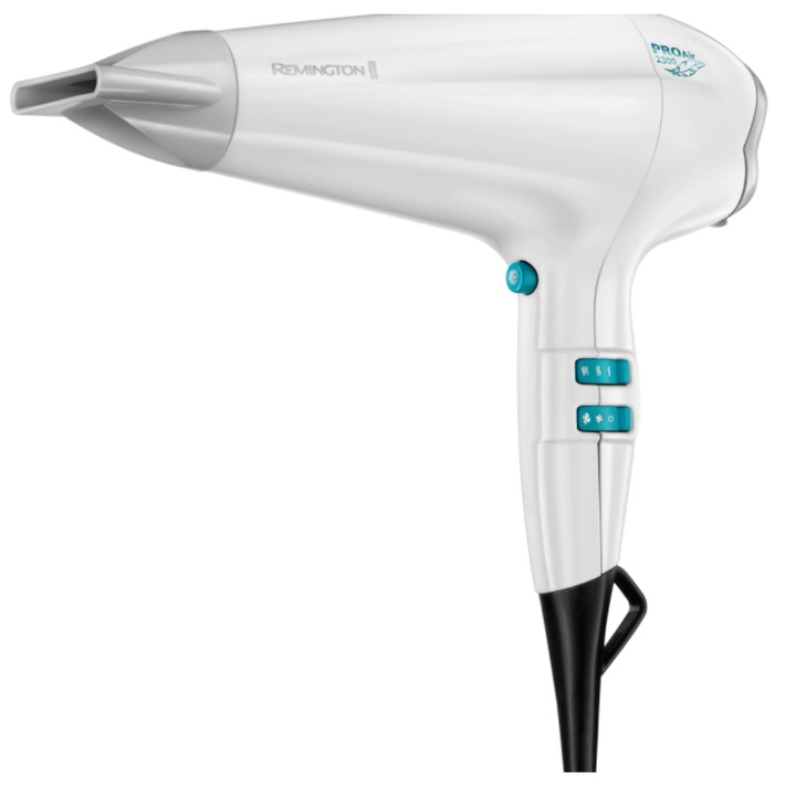 Uscator Electric de Par REMINGTON 2300W, Jet 130 km/h, Difuzor Inclus, 2 Viteze, 3 Setari Temperatura, Concentrator, Cablu 3 m, Ionizare, Alb