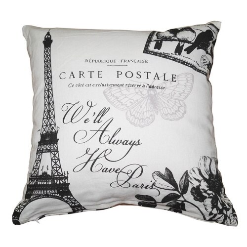 Perna decor, alb si negru, bumbac si poliester, cu print vintage, 40 x 40 cm