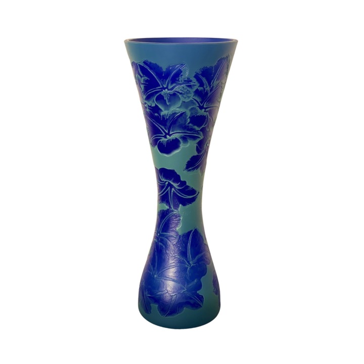 Стъклена ваза тип Гале, флорална декорация, В31см, Д12см