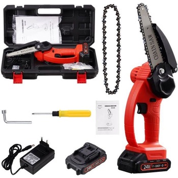 Mini ferastrau cu lant, MEROUS 6 inch, 1100 W, baterie, Rosu, Carcasa portabila neagra pentru scule Mini ferastrau cu lant, MEROUS 6 inch, 1100 W, baterie, Rosu, Carcasa portabila neagra pentru scule