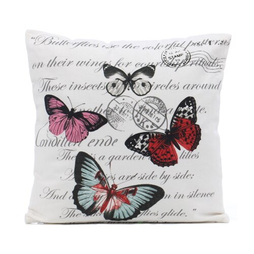 Perna decor, multicolor, bumbac plus poliester, cu print fluturi, 40 x 40 cm