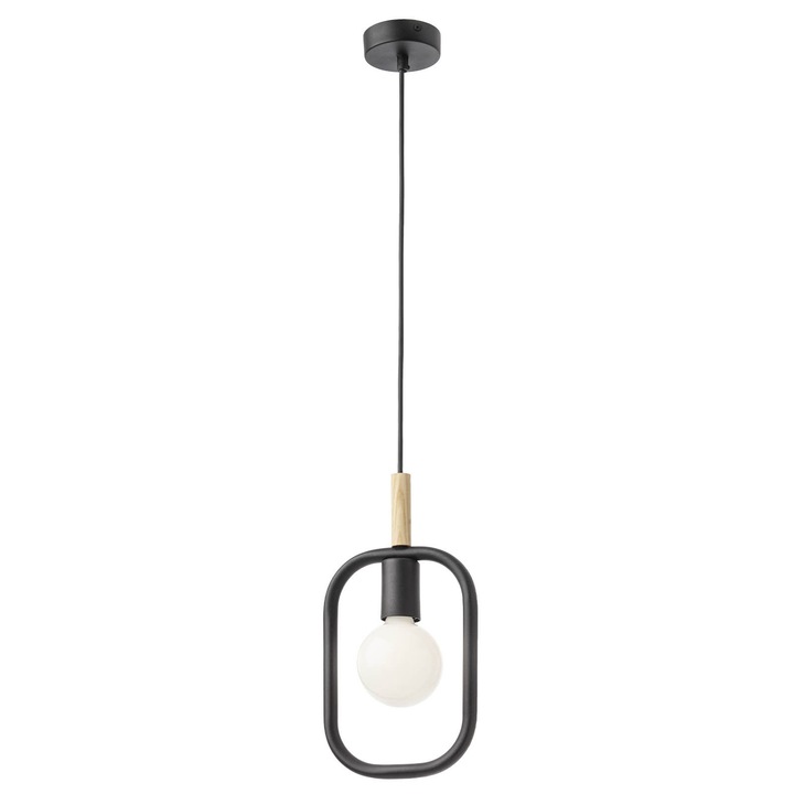 Пендел DacEnergy, метална конструкция, детайл от естествено дърво, източник с фасунга E27, 42W, специален дизайн, 190 x 44 x 1270 mm, черен