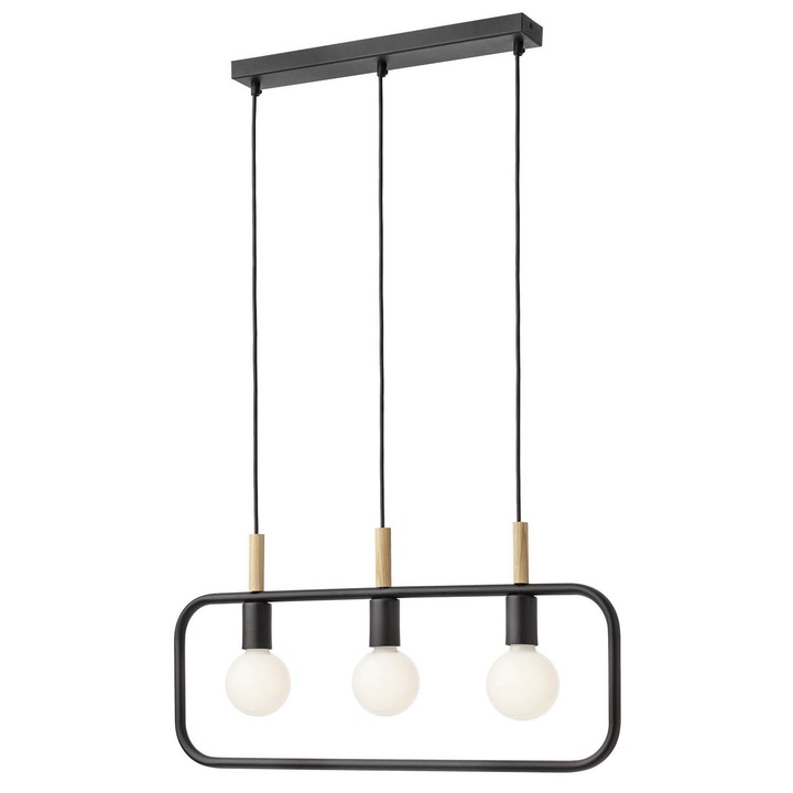 DacEnergy© окачване, метална конструкция, детайл от естествено дърво, 3 източника с цокъл E27, 42W, специален дизайн, 690 x 44 x 1276 mm, черен