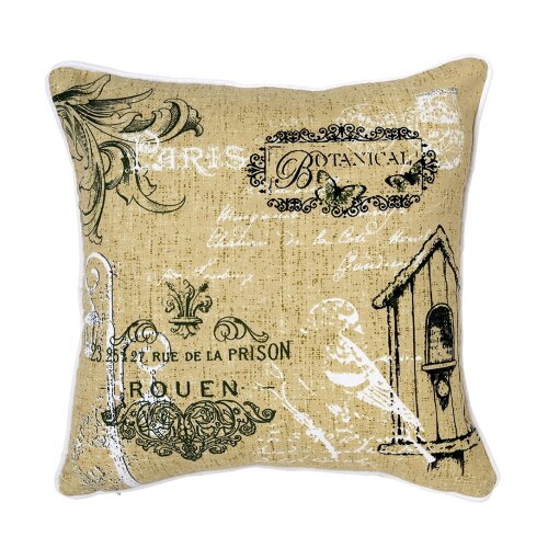 Perna decor, bej, bumbac plus poliester, cu print vintage, 40 x 40 cm