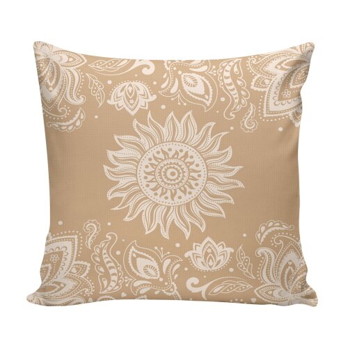 Perna decor, bej, poliester si fibra poliester siliconizata, cu print, 43 x 43 cm, husa detasabila, moale, design modern