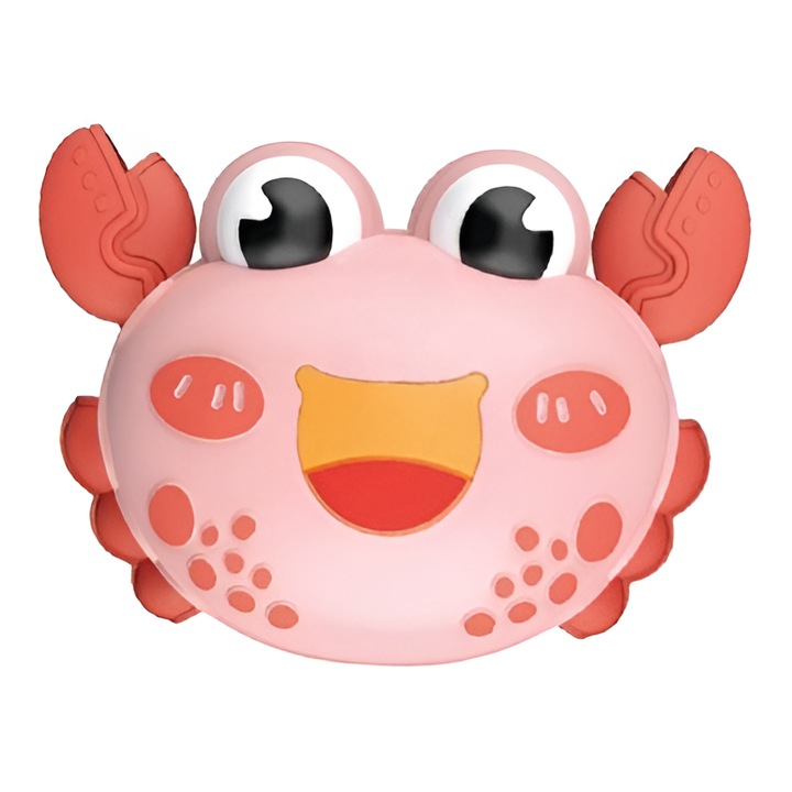 Jucarie tip Apasa si merge, Forma crab, Roz, 11x8x5 cm