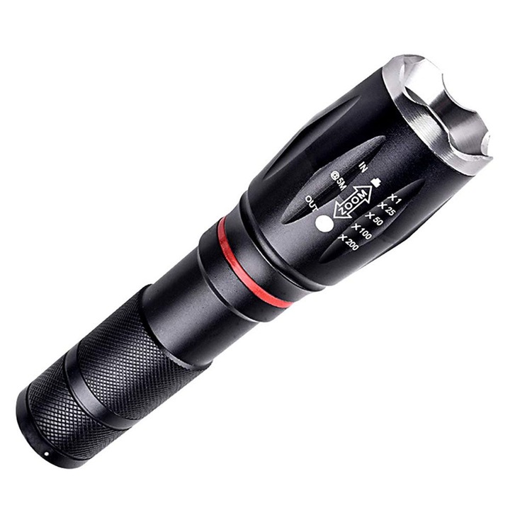 Zoom LED фенер, 10W, 250 lm, 6 режима на светене, Черен Червен, TCL-BBL3475