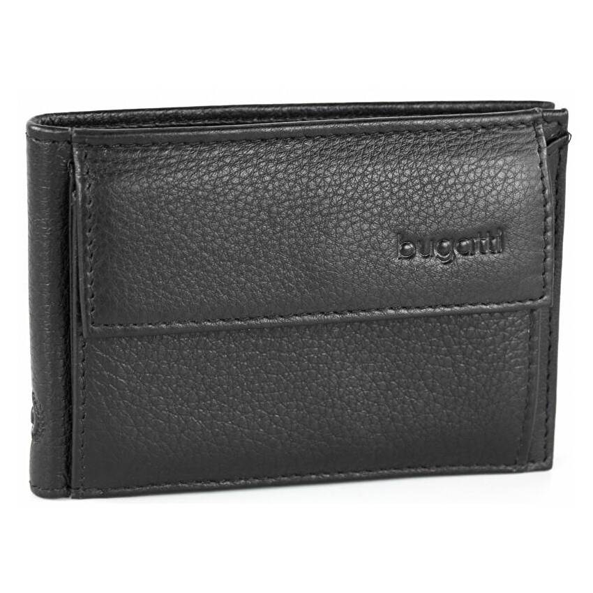 Portofel BUGATTI, Sempre, piele neagra, capsa, compartimente multiple