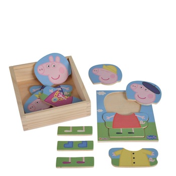 Puzzle din lemn Peppa Pig tinute de schimb 14 piese Puzzle din lemn Peppa Pig tinute de schimb 14 piese