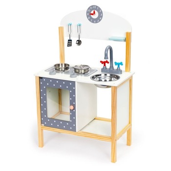 Bucatarie din lemn pentru copii cu chiuveta si accesorii, alba 53,5x29,5x86 Bucatarie din lemn pentru copii cu chiuveta si accesorii, alba 53,5x29,5x86