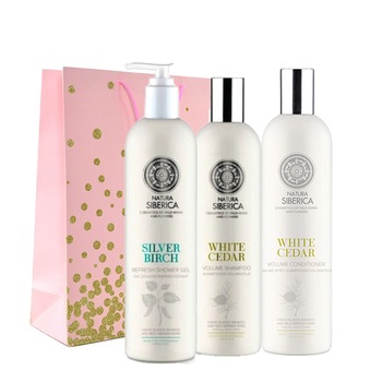 Set Natura Siberica Sampon volum cu Cedru Alb 400ml, Balsam reparator cu extract de Cedru Alb 400ml si Balsam reparator pentru par gras cu Fructe de Padure 400ml Set Natura Siberica Sampon volum cu Cedru Alb 400ml, Balsam reparator cu extract de Cedru Alb 400ml si Balsam reparator pentru par gras cu Fructe de Padure 400ml