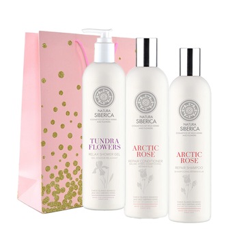 Set Natura Siberica Sampon reparator pentru par uscat 400ml, Balsam reparator pentru par uscat 400ml si Gel de dus relaxant 400ml Set Natura Siberica Sampon reparator pentru par uscat 400ml, Balsam reparator pentru par uscat 400ml si Gel de dus relaxant 400ml