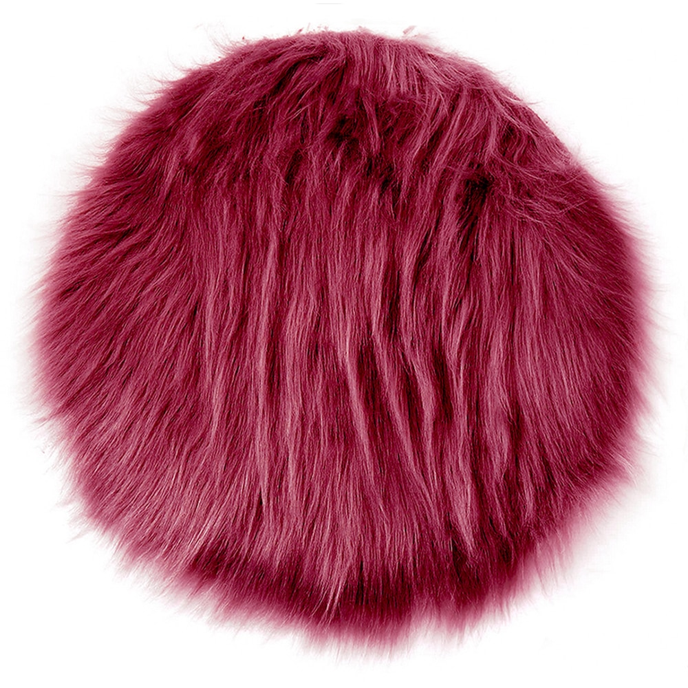 Covor rotund din blana sintetica, Quasar & Co., cu fir lung, imitatie de piele, diametru 60 cm, grena