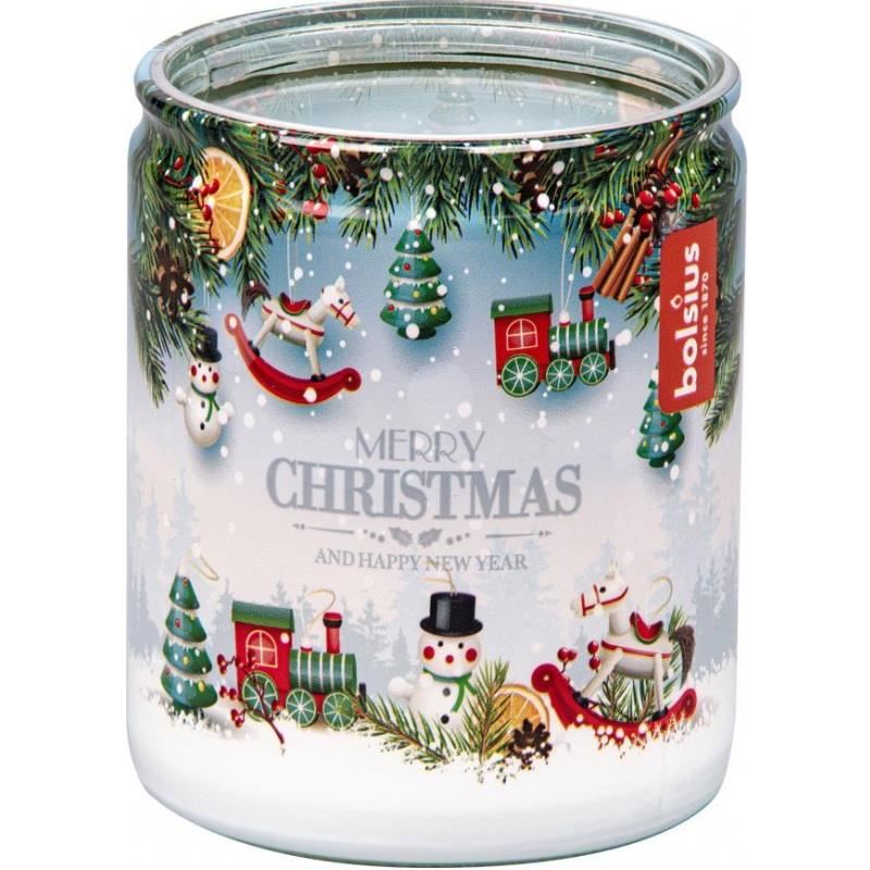 Lumanare Bolsius Merry Christmas, in sticla, 23 ore, 68x82 mm