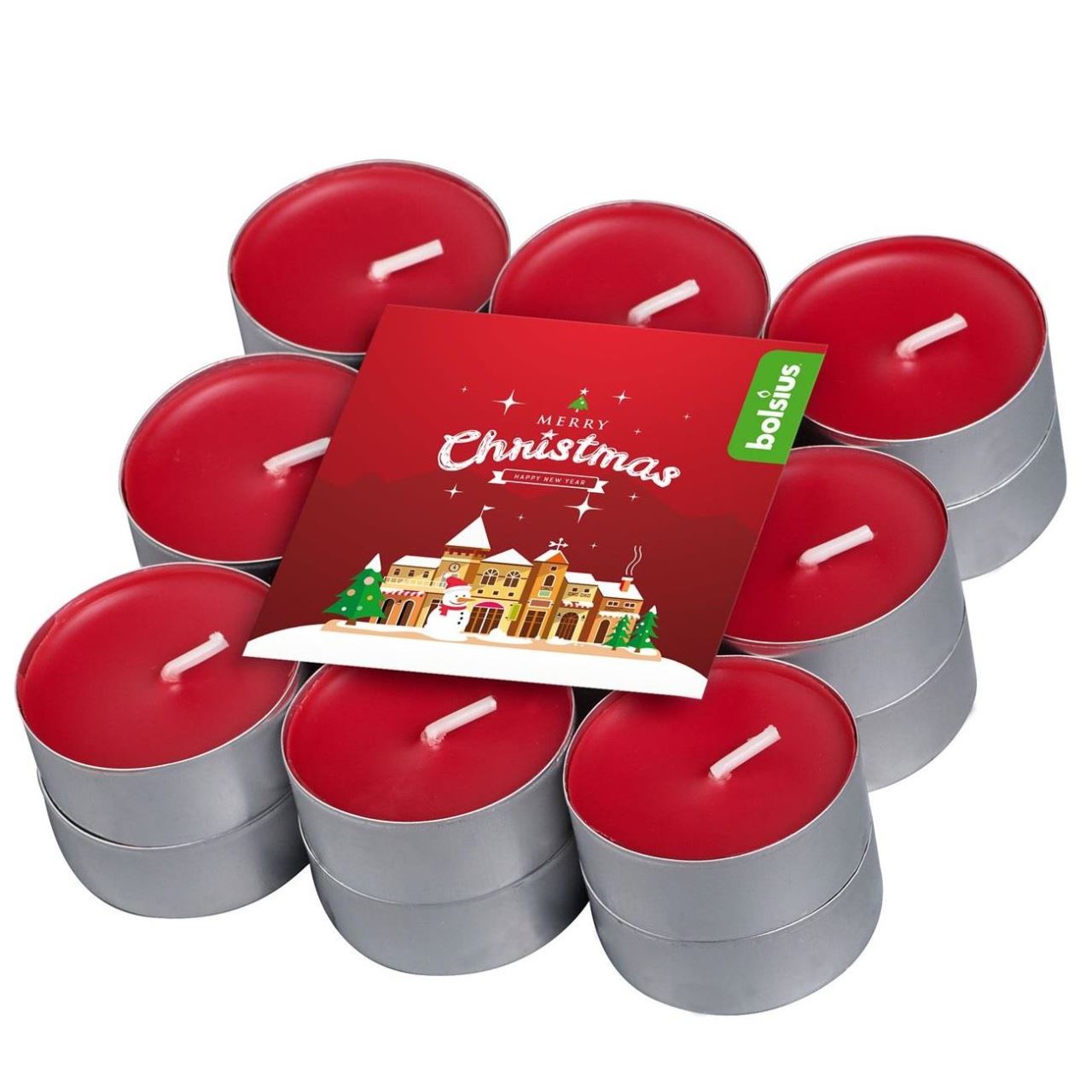 Set 18 lumanari parfumate Bolsius Merry Xmass, parfum cirese