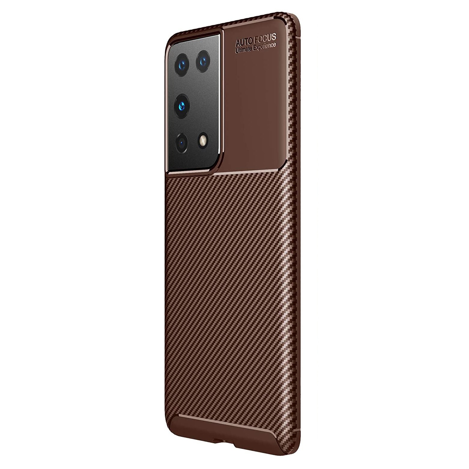 Husa pentru Samsung Galaxy S21 ULTRA, fibra de carbon, Slim Antisoc, carcasa spate, Focus, Maro