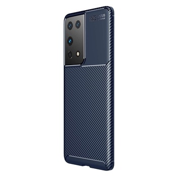 Husa pentru Samsung Galaxy S21 ULTRA, fibra de carbon, Slim Antisoc, carcasa spate, Focus, Blue
