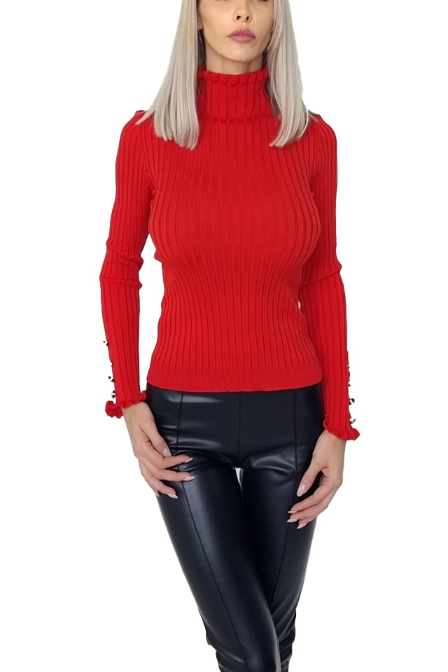 Maleta Fancy cu nasturi la maneci, Rosu, S-M