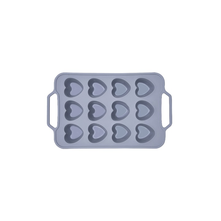 Forma copt 12 prajituri inima, awwaline®, gri, silicon, manere intarite, ideala pentru briose