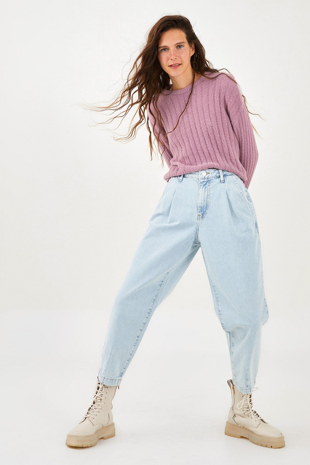 LC WAIKIKI, Blugi drepti cu talie inalta, Albastru deschis