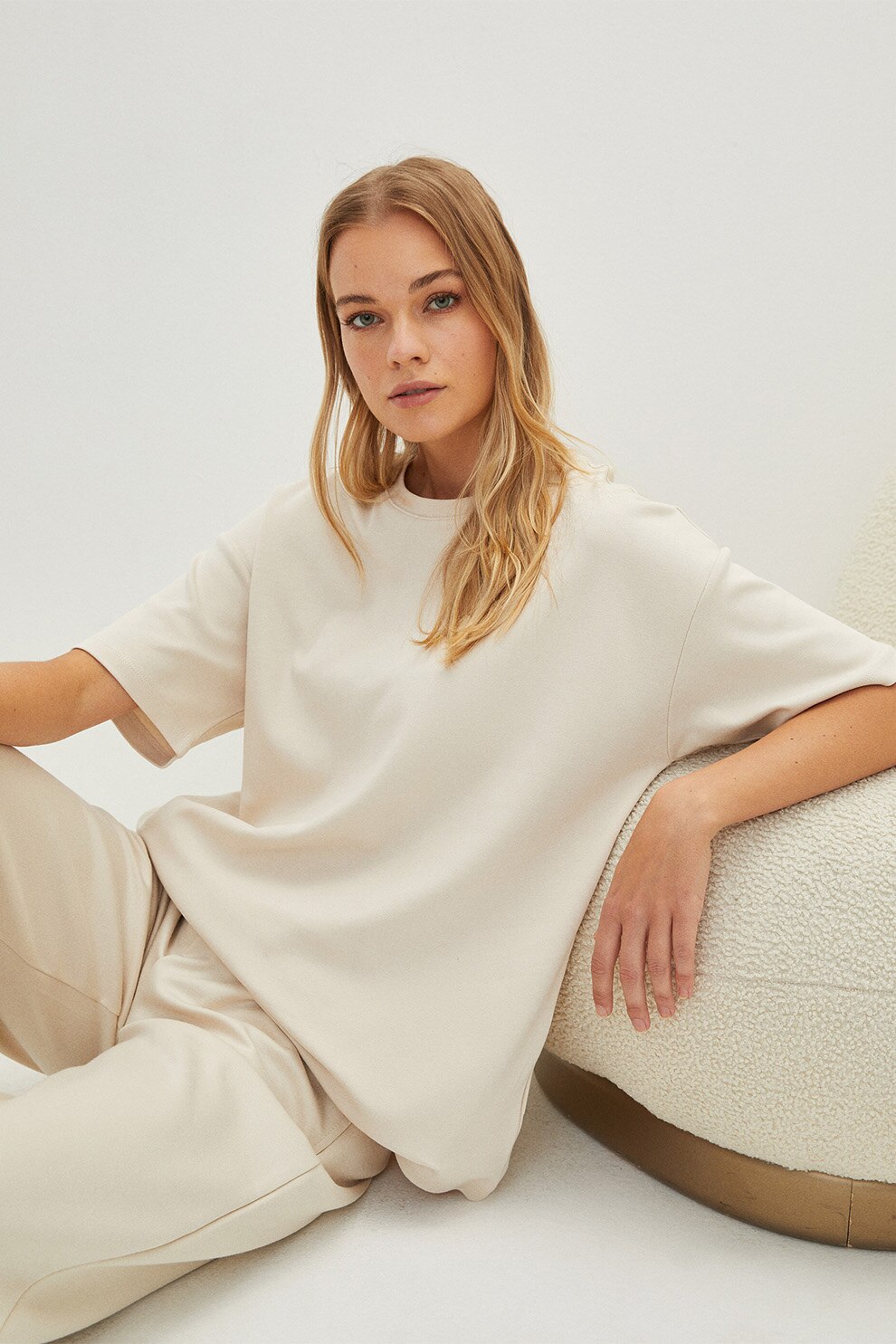 LC WAIKIKI, Tricou de bumbac cu maneci cazute, Crem